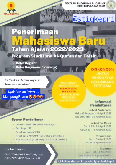 Pendaftaran Mahasiswa Baru STIQ KEPRI 2022/2023 dibuka