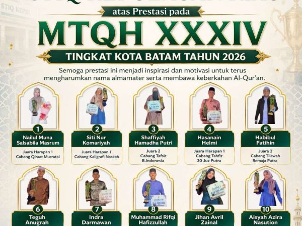 UCAPAN SELAMAT & SUKSES KEPADA MAHASISWA PERAIH PRESTASI PADA MTQH XXXIV TINGKAT KOTA BATAM TAHUN 2026